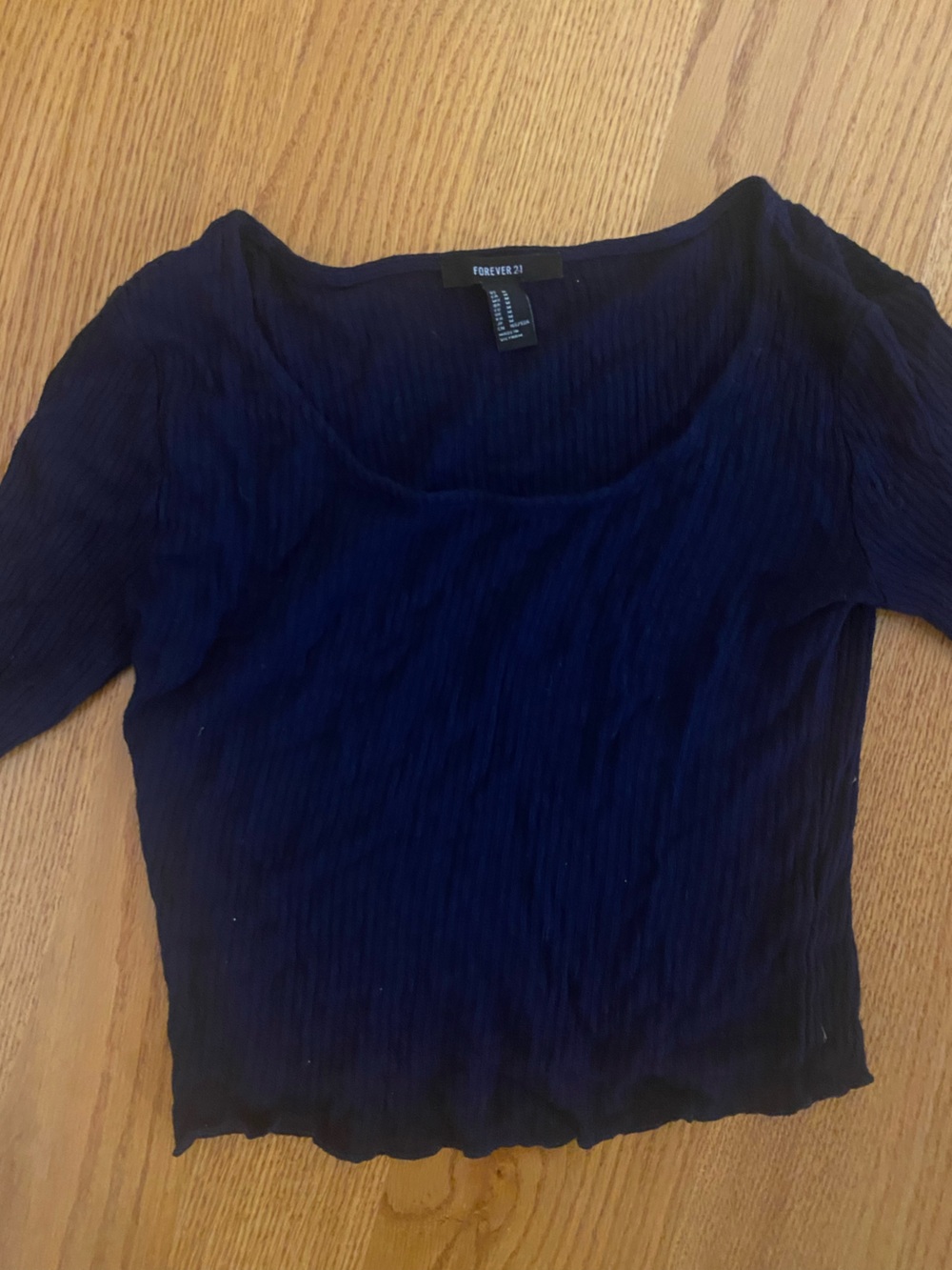 Forever 21 Ribbed Long Sleeve Low Crew Shirt with Scalloped Edges